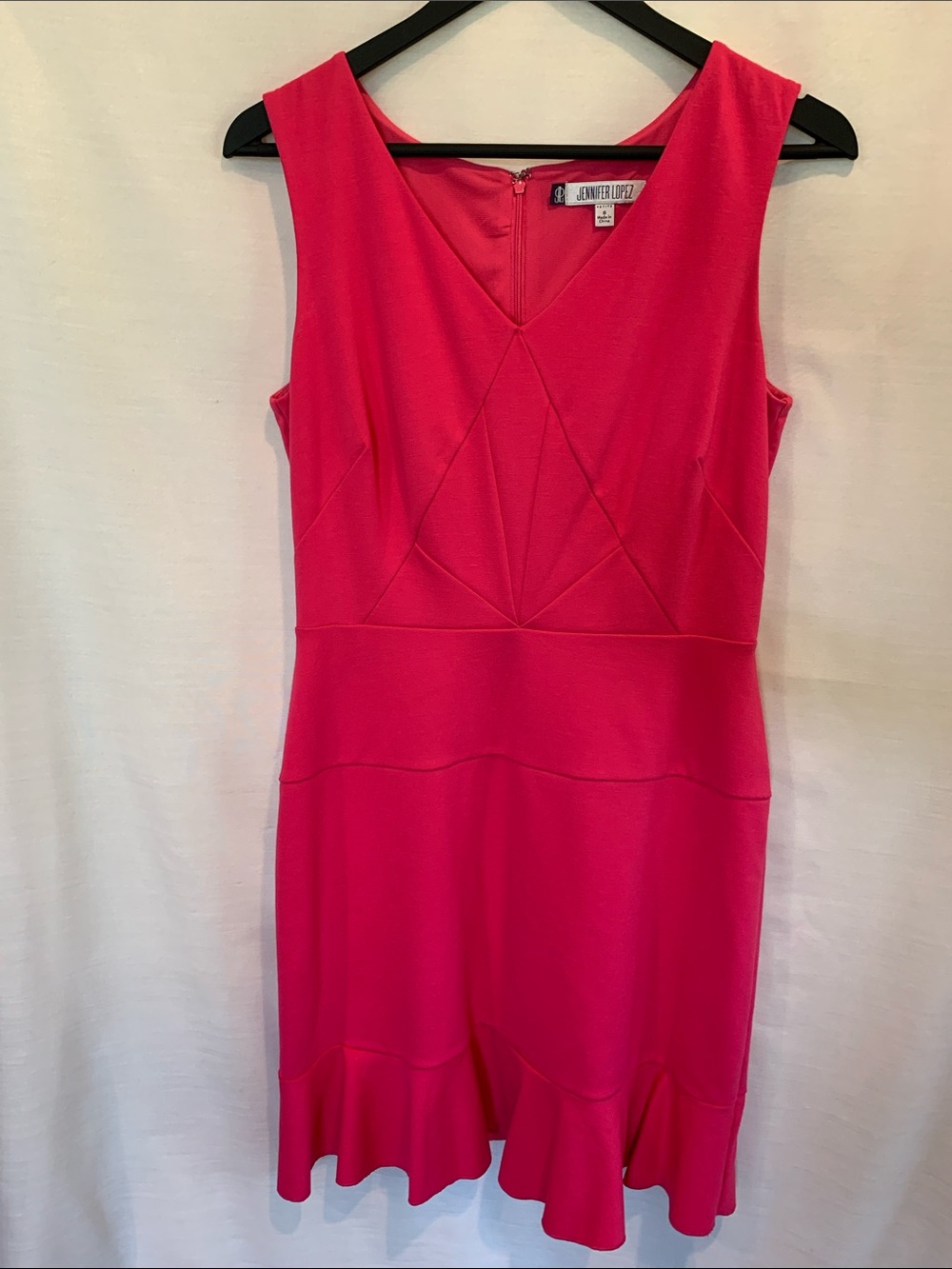 Jennifer Lopez Bright Pink Sleeveless V-Neck Ruffle-Hem Mini Dress